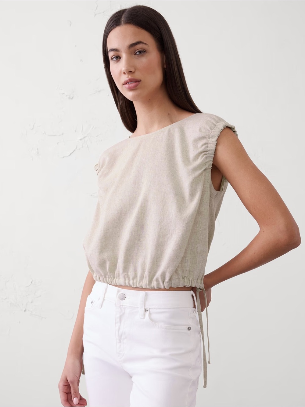Banana Republic Factory Linen-Blend Side-Tie Top — Flax